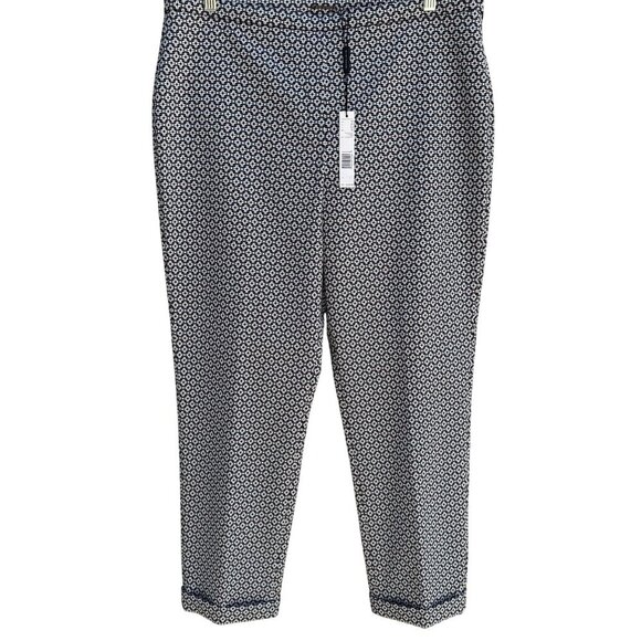 Elie Tahari Marcia Stretch Navy White Geometric Print Cuffed Dress Pants New 16 - Picture 1 of 11